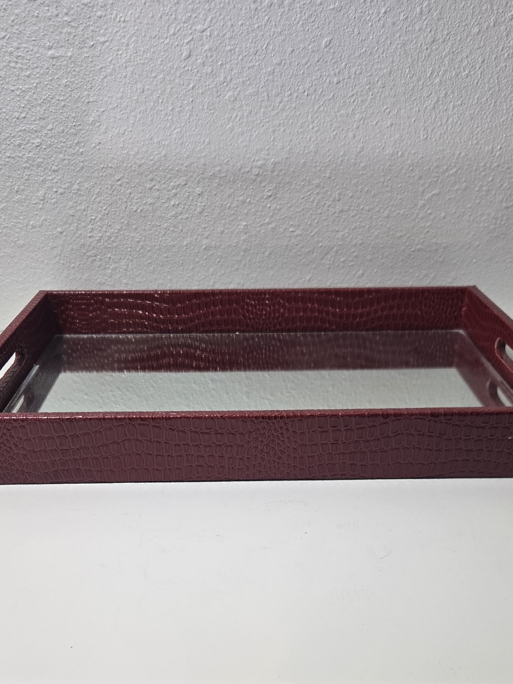 Decorative Burgundy Serving Tray with Croc Texture